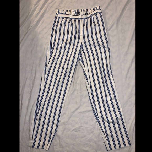 Striped Straight Leg Paperbag Pants - Picture 1 of 3